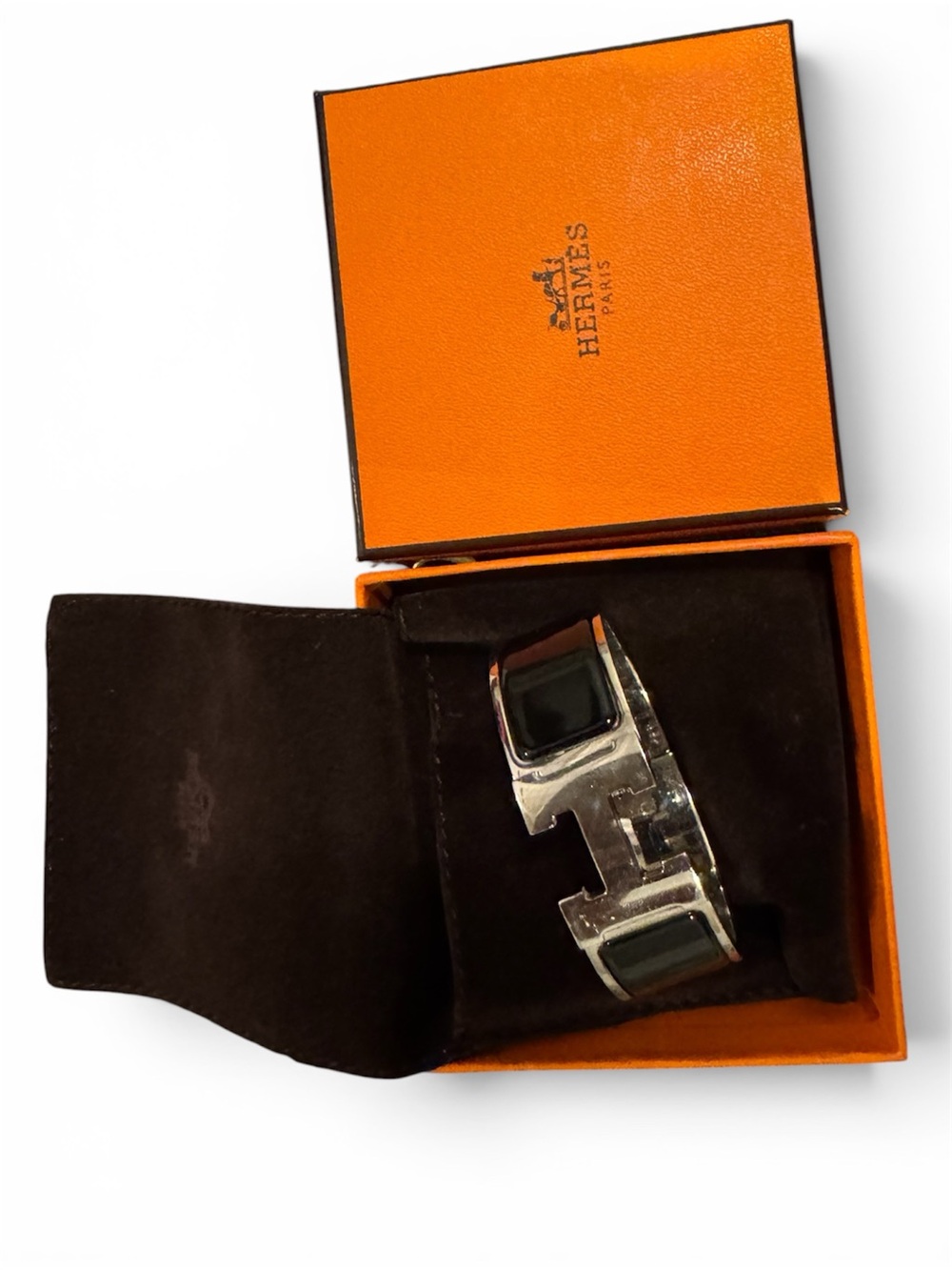 Hermes Silver-Tone Cuff Bracelet with Black Enamel Panels - Picture 2 of 6